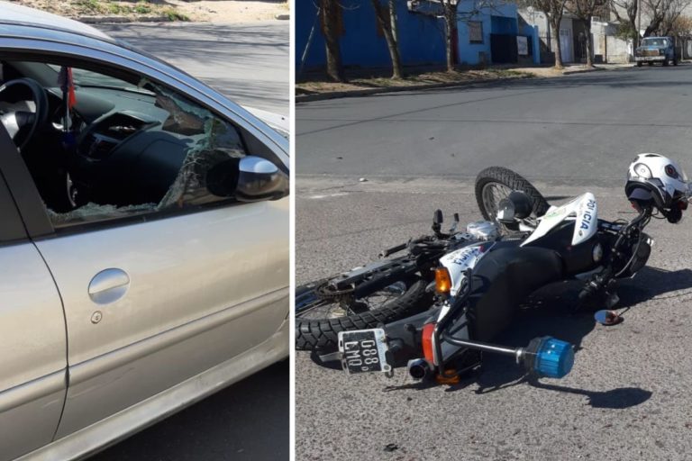 Fuerte choque en calle 38 y 107: Una motorista de la Policía fue trasladada al Hospital