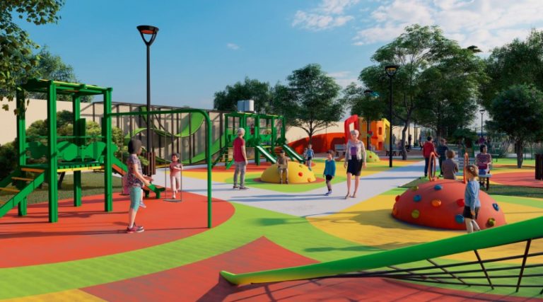 Avanzan las obras en la plaza 0880 ubicada en calle 24 y 29: Entre otras innovaciones, tendrá juegos con pisos antigolpes
