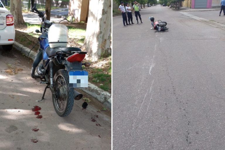 Dos accidentes de moto en General Pico: A un hombre lo golpearon al abrir la puerta de un auto, mientras que un motorista de la Policía cayó de su rodado
