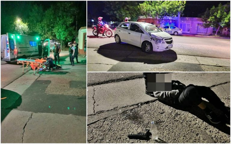 Choque y herido en las primeras horas de la madrugada: uno de los lesionados tenía una réplica de un arma de fuego en su poder