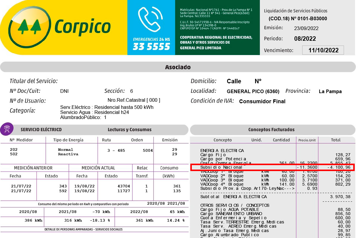Llegaron los listados de la segmentación tarifaria a CORPICO y unos 9 mil usuarios de Pico, Vértiz y Speluzzi perderán el subsidio