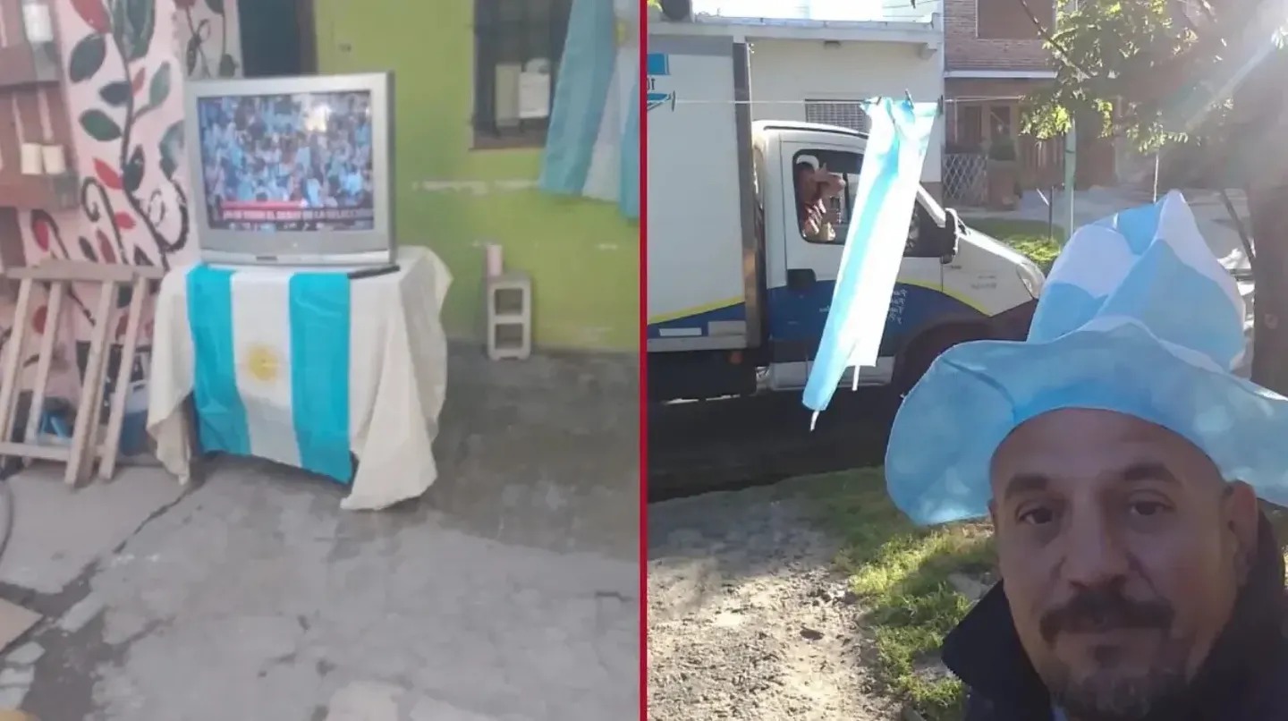 Un hombre sacó la tele a la calle e invitó a los vecinos del barrio en Lomas de Zamora a ver el debut de Argentina en el Mundial