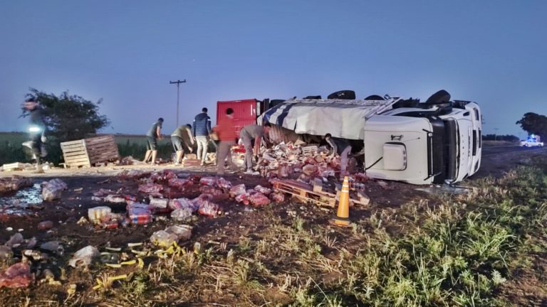 Volcó un camión cargado de frutas y verduras en horas de la madrugada en ruta provincial 101
