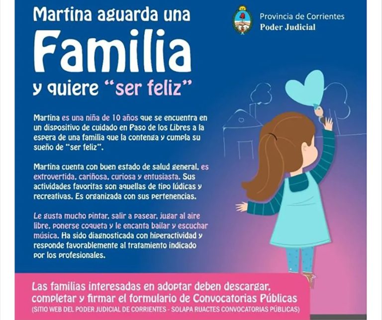 Corrientes: buscan una familia para una nena de diez años porque “quiere ser feliz”