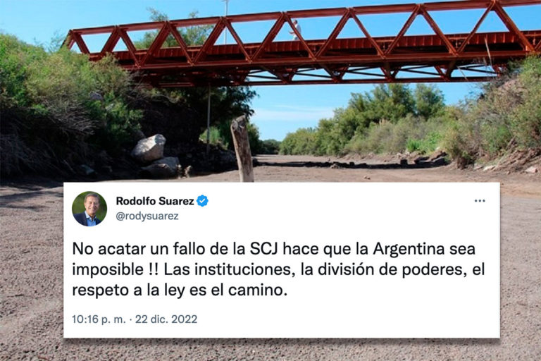 Gobernador de Mendoza cuestiona decisión del Gobierno nacional de no acatar fallo de la Corte, mientras incumple fallo del máximo tribunal sobre el río Atuel