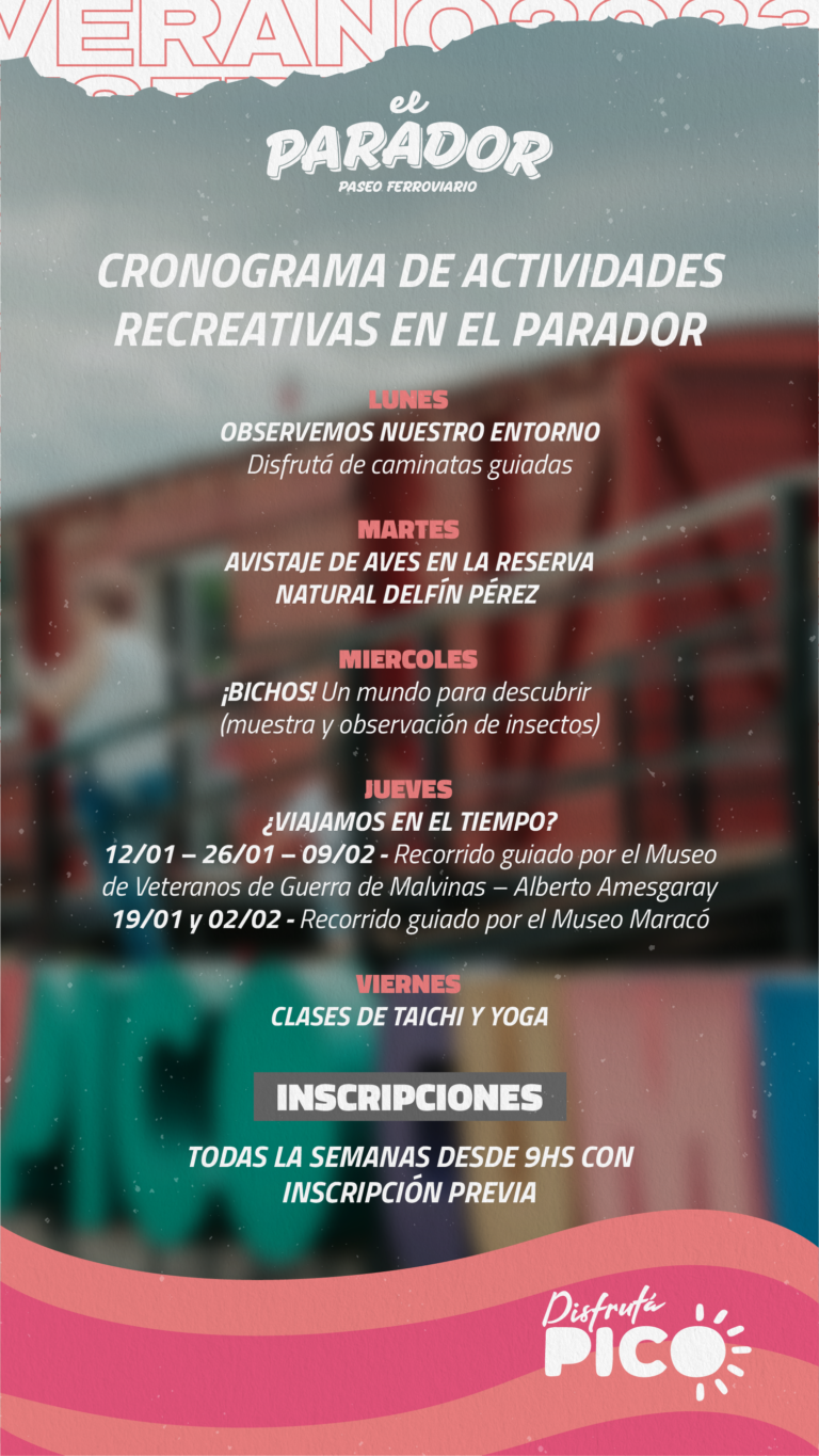 Municipalidad de General Pico ofrece actividades turísticas y culturales en El Parador del Paseo Ferroviario