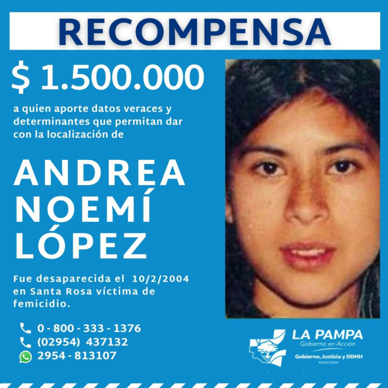 Aumentan a 1.500.000 pesos la recompensa por datos sobre Andrea López