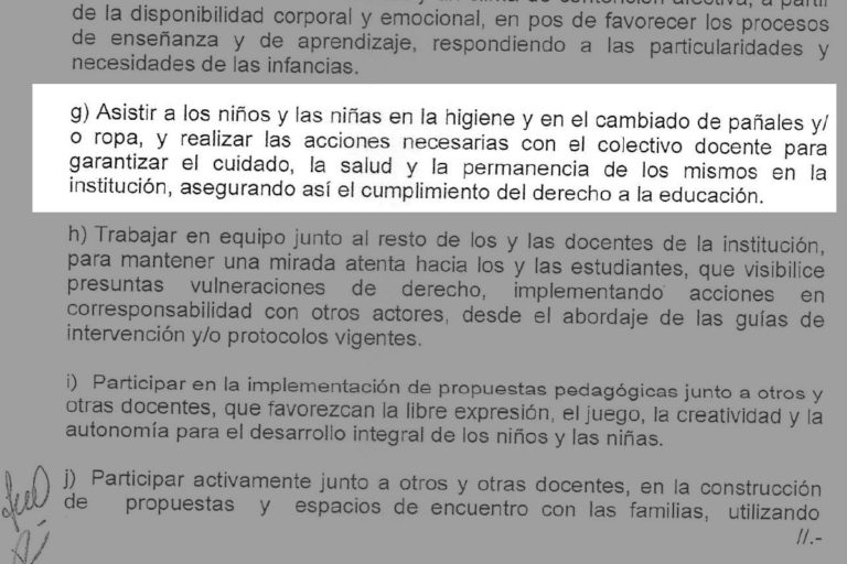 UTELPA pide garantías y resguardo para el “Maestro Preceptor” de nivel inicial que deberá encargarse de la higiene y cambio de pañales de los niños
