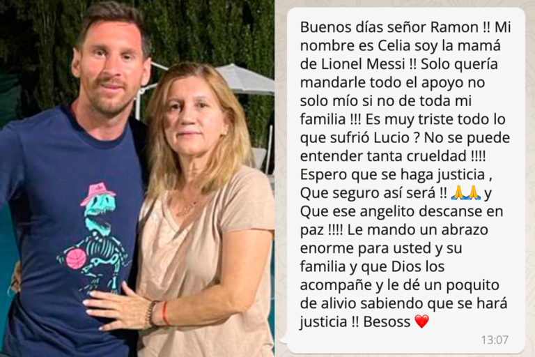 Celia, la madre de Lionel Messi, envía su apoyo a la familia de Lucio Dupuy