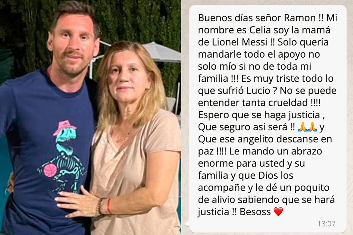 Celia, la madre de Lionel Messi, envía su apoyo a la familia de Lucio