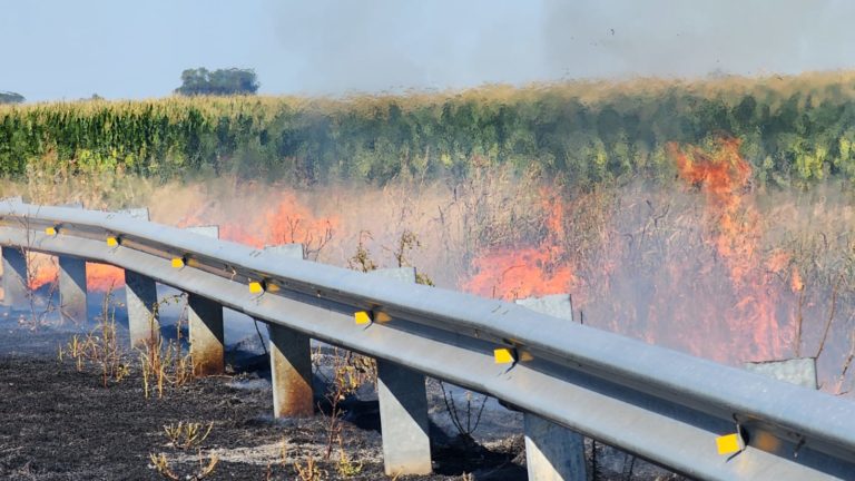 Un móvil policial sufrió una rotura que provocó un incendio en la banquina en la Ruta Provincial 1