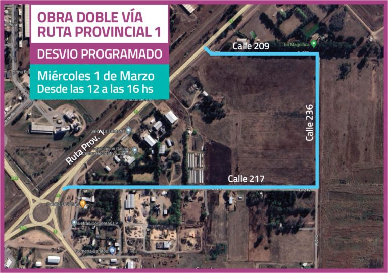 ¡Atención! Entre el mediodía de hoy y las 16 horas estará cerrada la Ruta Provincial 1 en General Pico