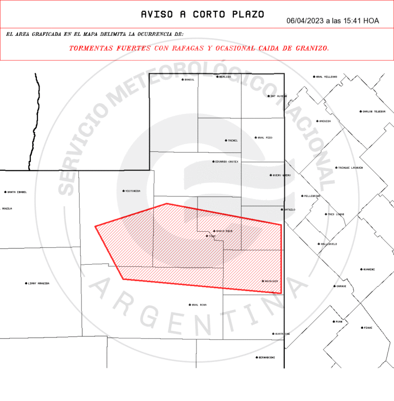 AVISO A CORTO PLAZO: Alerta por tormentas fuertes, ráfagas de viento y granizo para Santa Rosa, Toay y Macachín