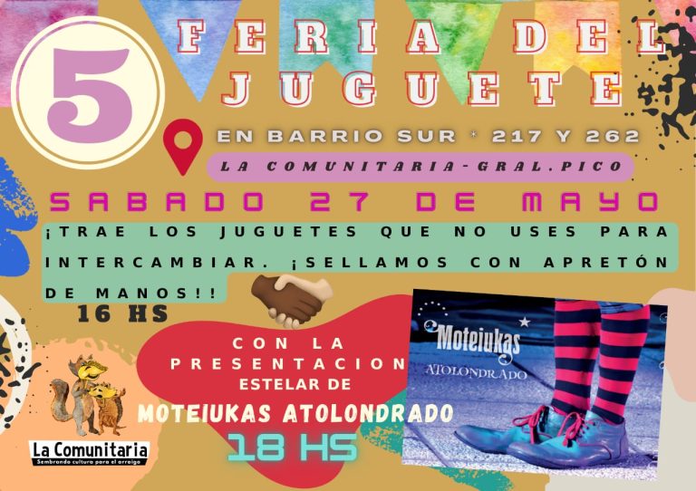 En la Comunitaria del Barrio Sur, se realizará una nueva Feria del Juguete con el cierre de la obra de teatro “Moteiukas Atolondrado”