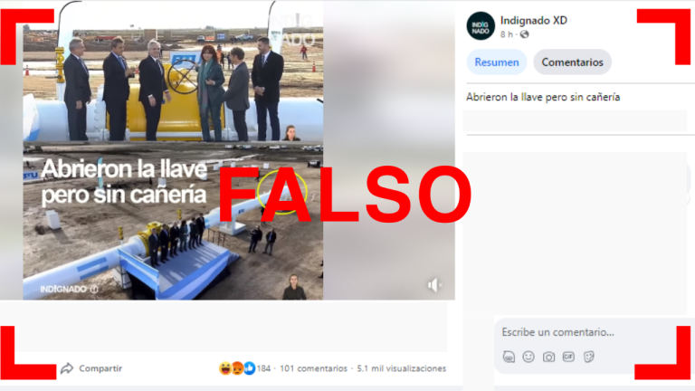Es falso que en la inauguración del gasoducto Néstor Kirchner abrieron la válvula sin la cañería terminada