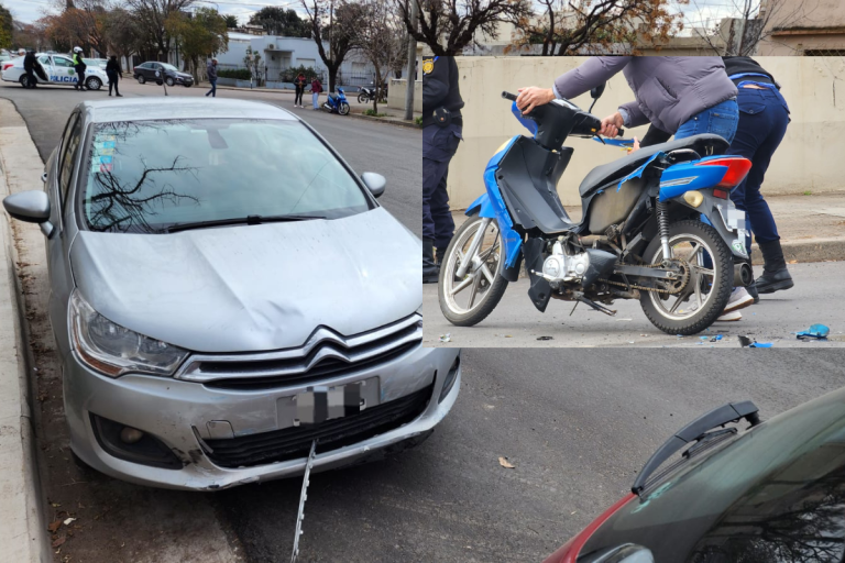 Motociclista fue asistida tras chocar con un auto este mediodía