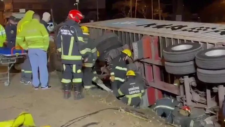 Un camión volcó en la Panamericana y con el acoplado aplastó un auto en el que viajaba una familia: hay dos muertos