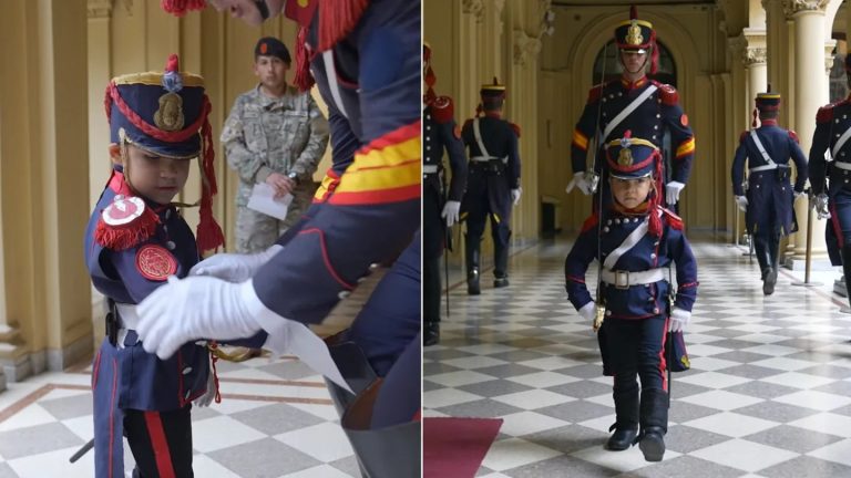 El video viral del nene que cumplió el sueño de ser granadero y homenajeó a San Martín