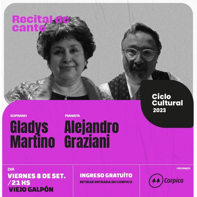 Ya se puede retirar las entradas para el recital de canto de la reconocida soprano Gladys Martino acompañada por el maestro Alejandro Graziani