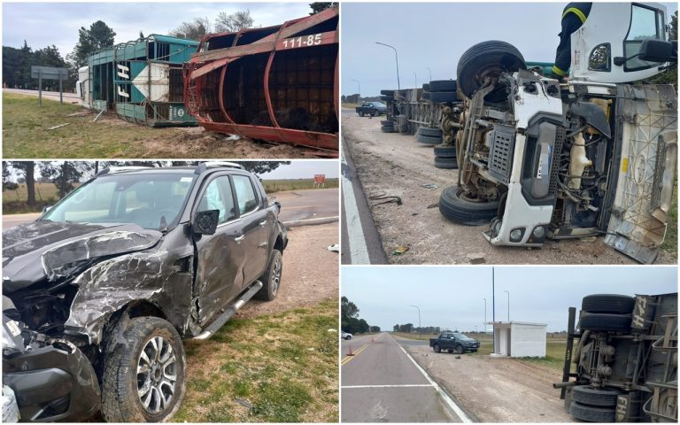 Accidente en ruta Nacional 35: camión con 31 vacunos vuelca tras colisión con automotor