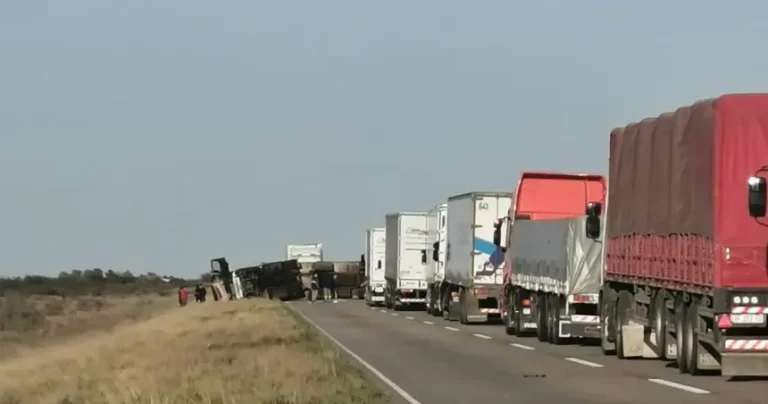 Camión cargado de aerosoles vuelca en Ruta 22 y causa congestión vehicular en cercanía de La Adela