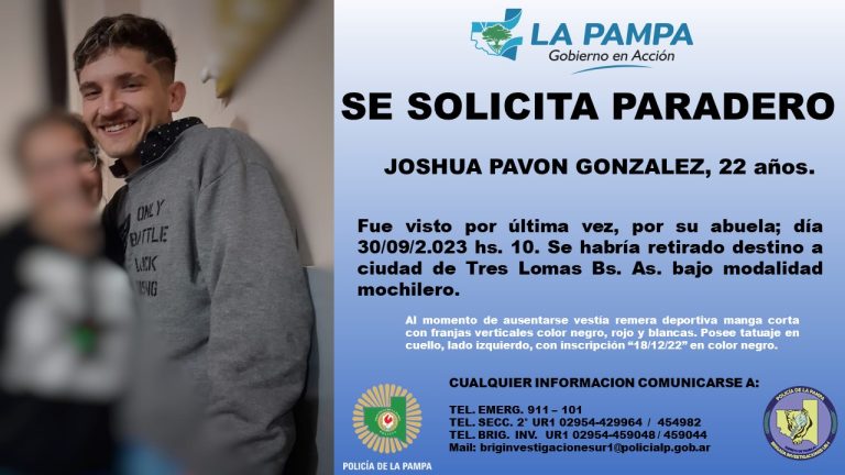 Se busca a Joshua Pavón González de 22 años: la justicia solicita colaboración urgente