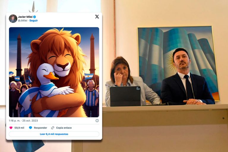Bullrich anunció su apoyo a Milei y él respondió con una imagen de un león abrazando un pato