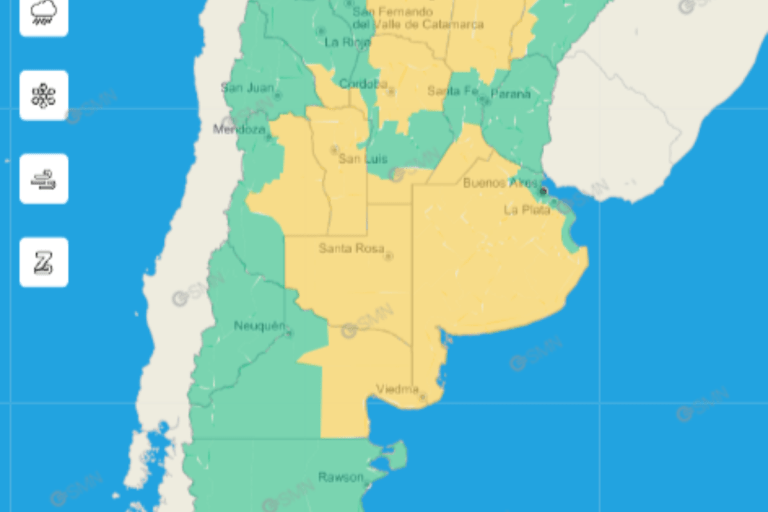 Continúa el alerta amarillo para todo el centro del país para hoy y para Noche Buena