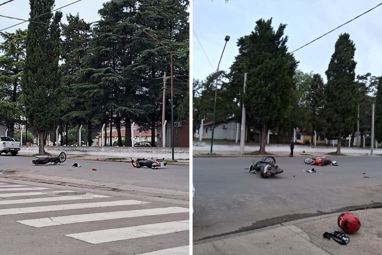 Fuerte choque entre 2 motos cerca del Hospital