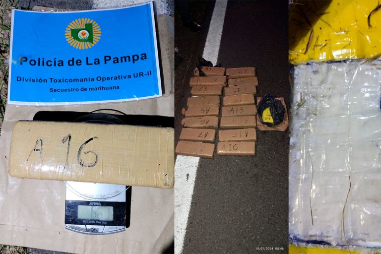 Confirman que era una pareja de Eduardo Castex la que se dio a la fuga en un puesto caminero y arrojó 16 ladrillos de marihuana y 1 de cocaína