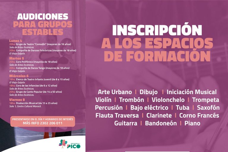 General Pico abre inscripciones para formaciones artísticas y audiciones de Grupos Estables