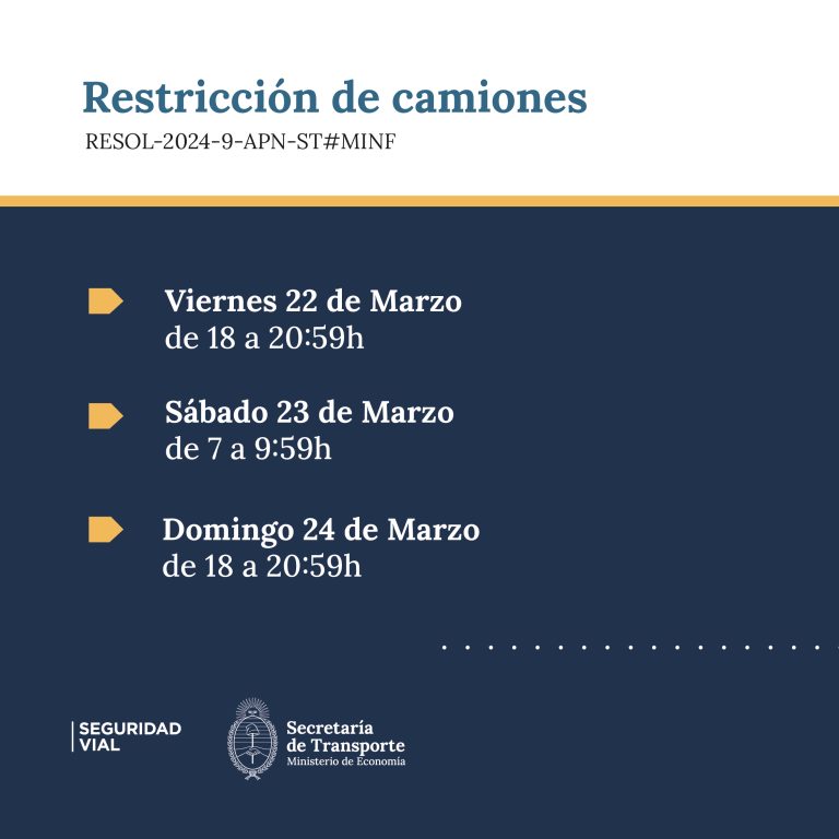 Restricción de camiones en rutas nacionales por el fin de semana