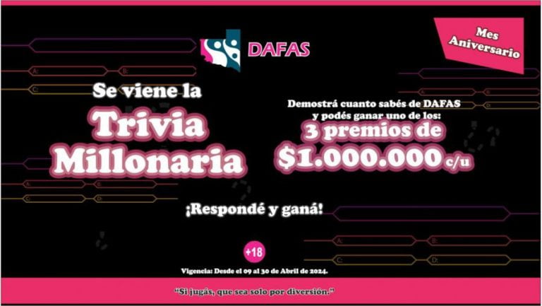 DAFAS lanza una Trivia Millonaria on-line y podés ganar 1 millón de pesos