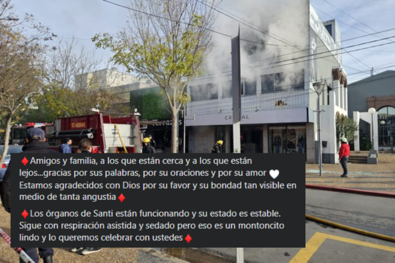La familia del joven rescatado en el incendio en el centro informó que “los órganos están funcionando y su estado es estable”