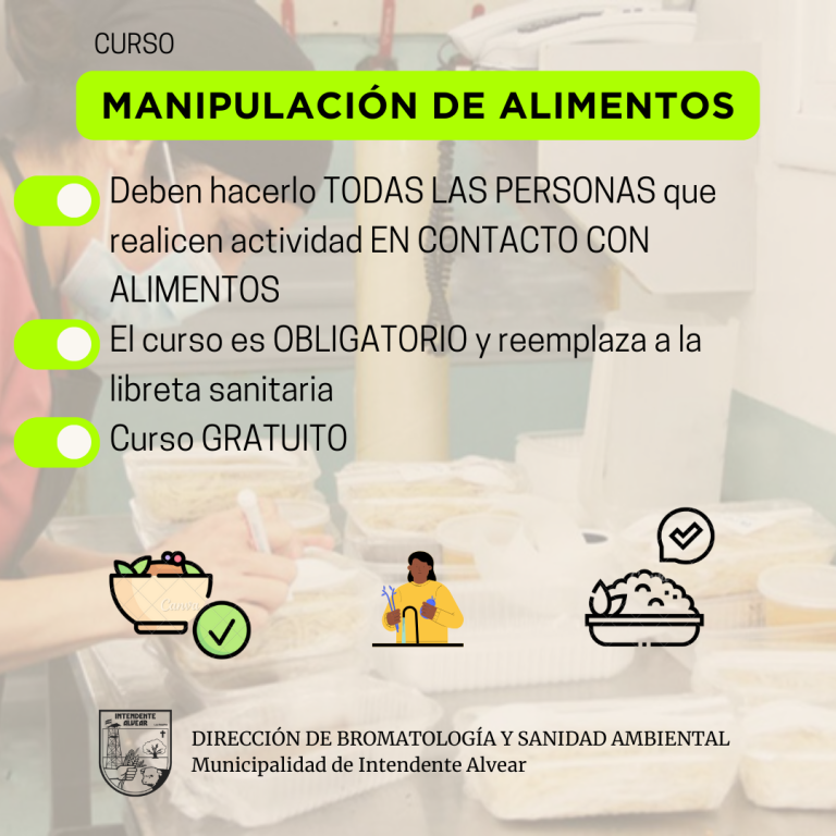 Intendente Alvear: dictarán un curso de manipulación de alimentos