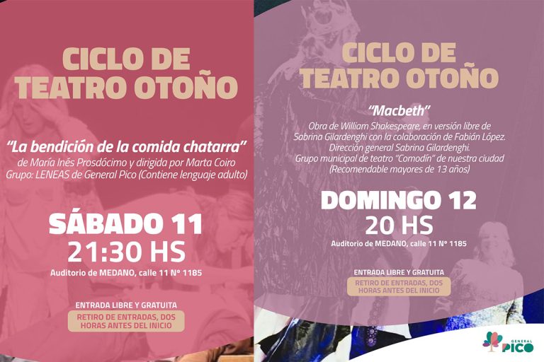 Teatro en Otoño 2024: General Pico anuncia ciclo de obras con entrada gratuita en el auditorio de MEDANO