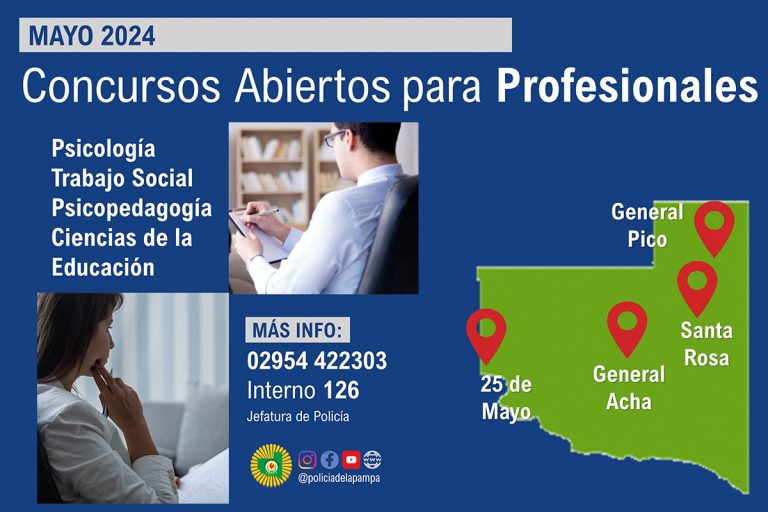 La Policía de La Pampa llama a concursos para profesionales: Psicología, Asistente Social, Psicopedagogía y Ciencias de la Educación