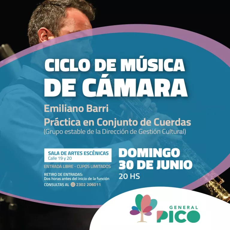 Concierto de Música de Cámara: práctica en conjunto de cuerdas y Emiliano Barri en General Pico