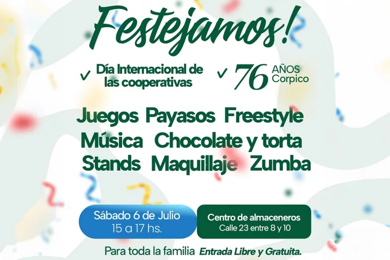 Hoy disfrutá el Día Internacional de las Cooperativas y el 76° aniversario de Corpico con un evento familiar gratuito