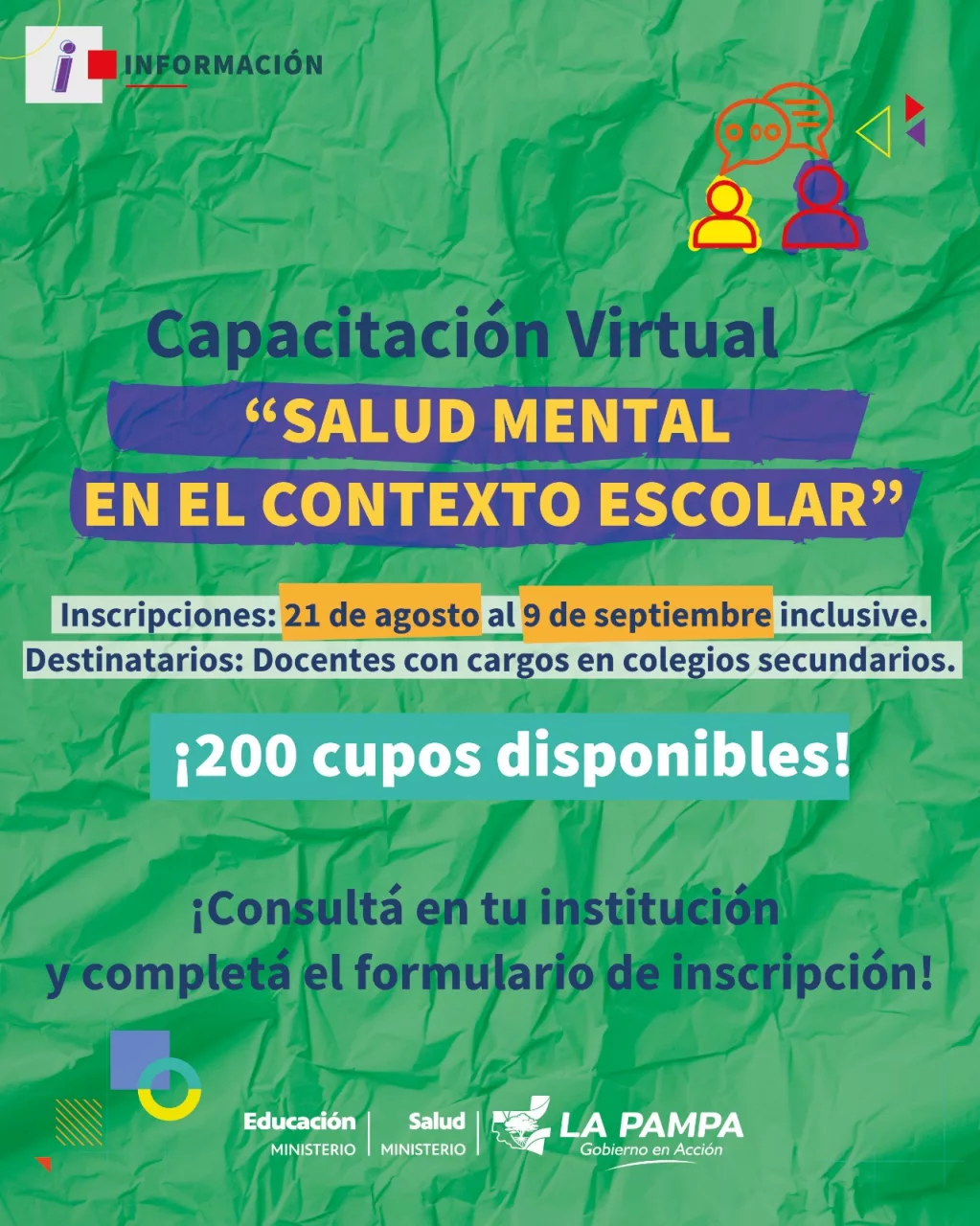 Dictarán la capacitación “Salud Mental en el Contexto Escolar”: inscripciones desde hoy