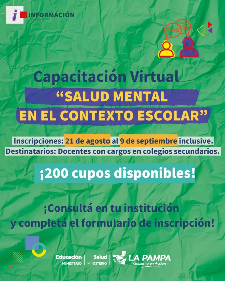 Dictarán la capacitación “Salud Mental en el Contexto Escolar”: inscripciones desde hoy