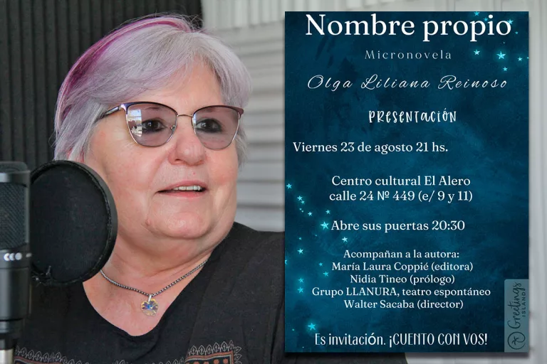 Hoy Olga Reinoso presenta su segunda micro novela “Nombre Propio” con un toque teatral