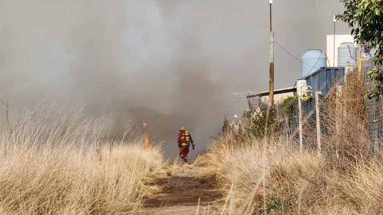 Incendio de pastizales preocupa por la cercanía a las casas en calle 500
