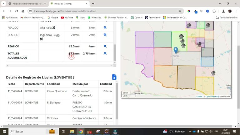 La Policía de La Pampa tiene un nuevo sistema online para conocer los datos de lluvias: Mirá cómo ingresar y cómo funciona el sitio