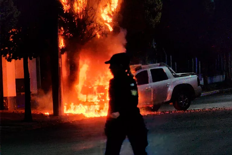 Camioneta chocó contra un pino y se prendió fuego frente al Hospital Gobernador Centeno
