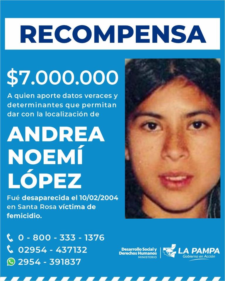 Aumentan a  $ 7.000.000 la recompensa por datos sobre Andrea López