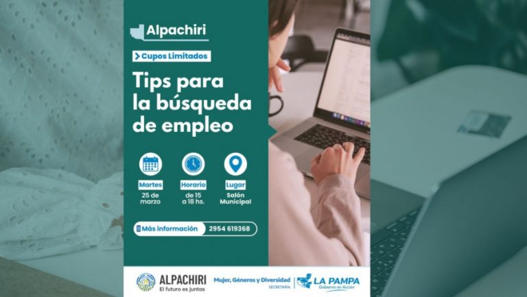 Anunciaron taller “Tips para la búsqueda de empleo” en Alpachiri