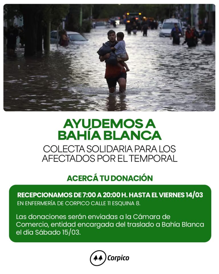 CORPICO se une a las colectas solidarias para Bahía Blanca