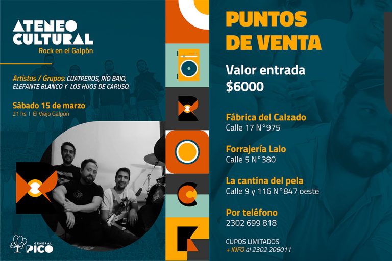 General Pico inaugura el ciclo “Ateneo Cultural” con “Rock en el Galpón” y un cartel de lujo