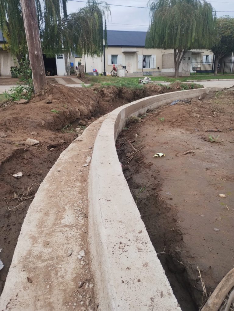Continúan los trabajos de construcción de 625 metros de cordón cuneta en nuevos barrios de Caleufú